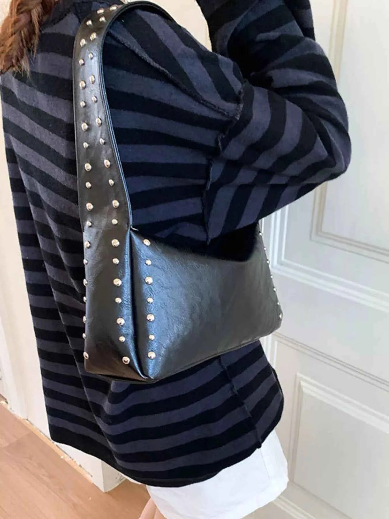 Sarah Express Women's Studded Accent Shoulder Bag - Small PU Leather Crossbody