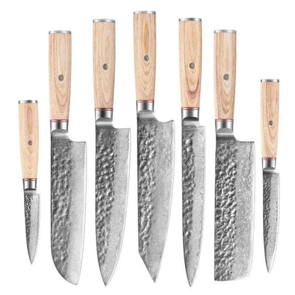 Sarah Express Professional Damascus Steel Kitchen Knife Set - Japanese Chef Knife with Layered Steel Blade Set of 7series