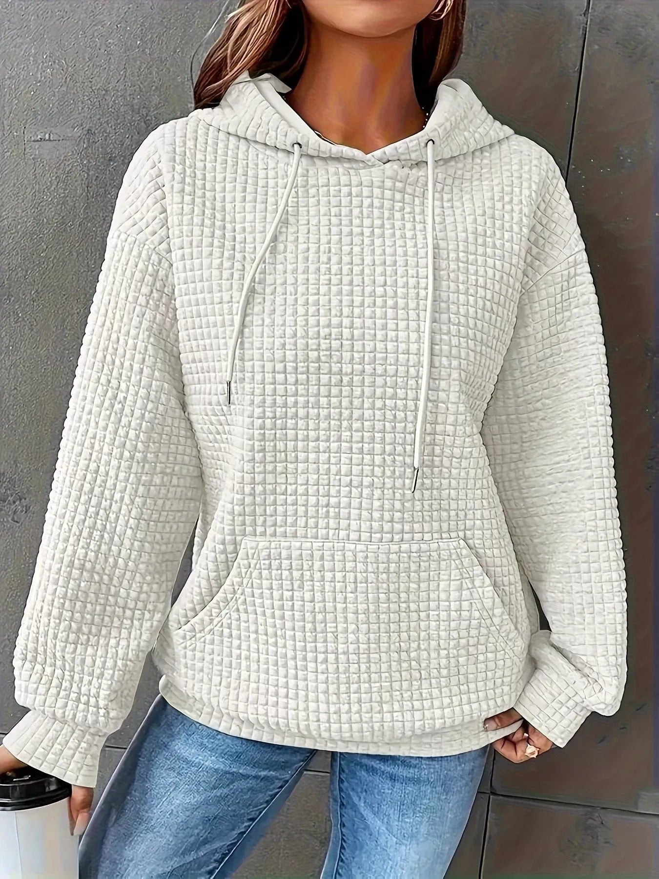Sarah Express Women's Textured Knit Drawstring Hoodie