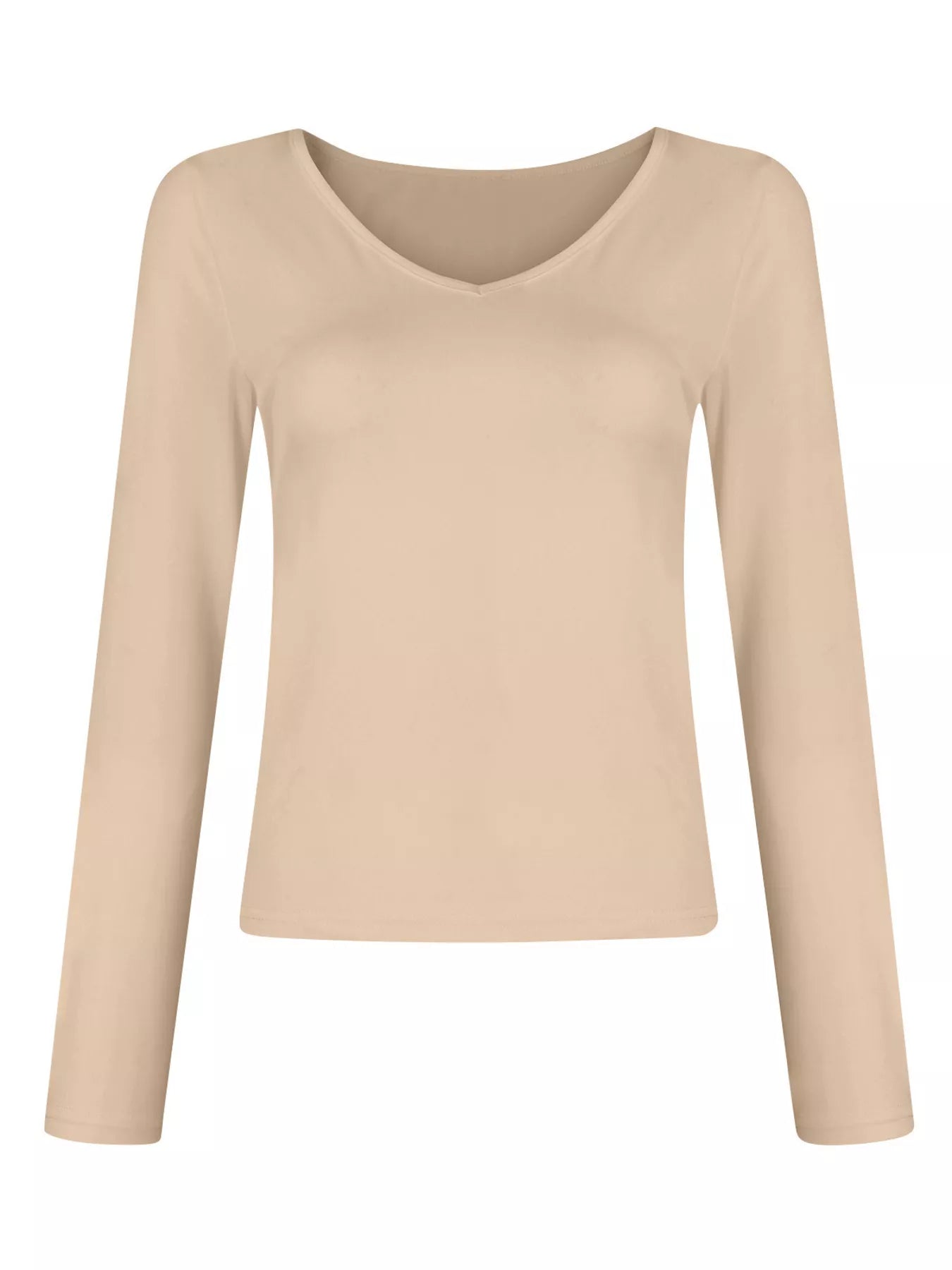 Sarah Express Women's Slim Fit V-Neck Long Sleeve T-Shirt - Ruched Detail Plus Size Top Tan
