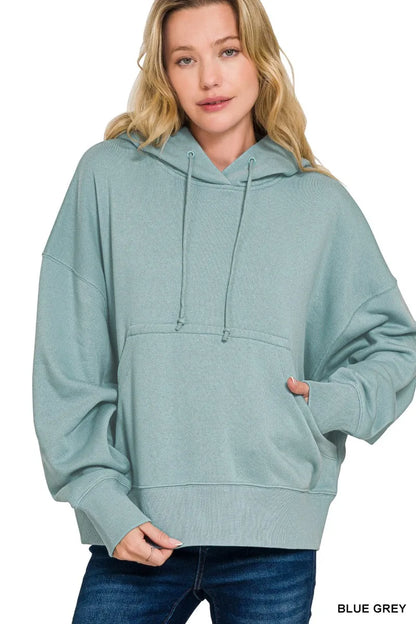 Sarah Express Women's Oversized Fleece Kangaroo Pocket Hoodie BLUE GREY