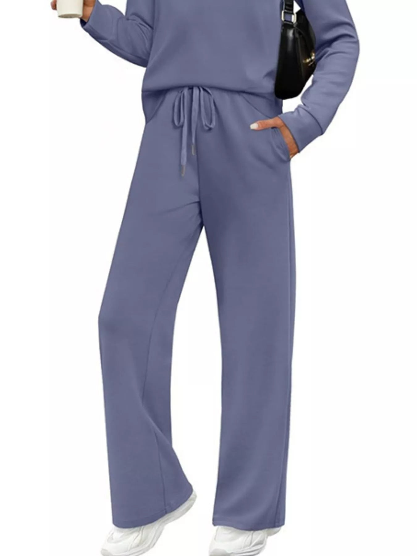 Sarah Express Women's Plus Size Round Neck Long Sleeve Top and Pants Lounge Set - Two Piece