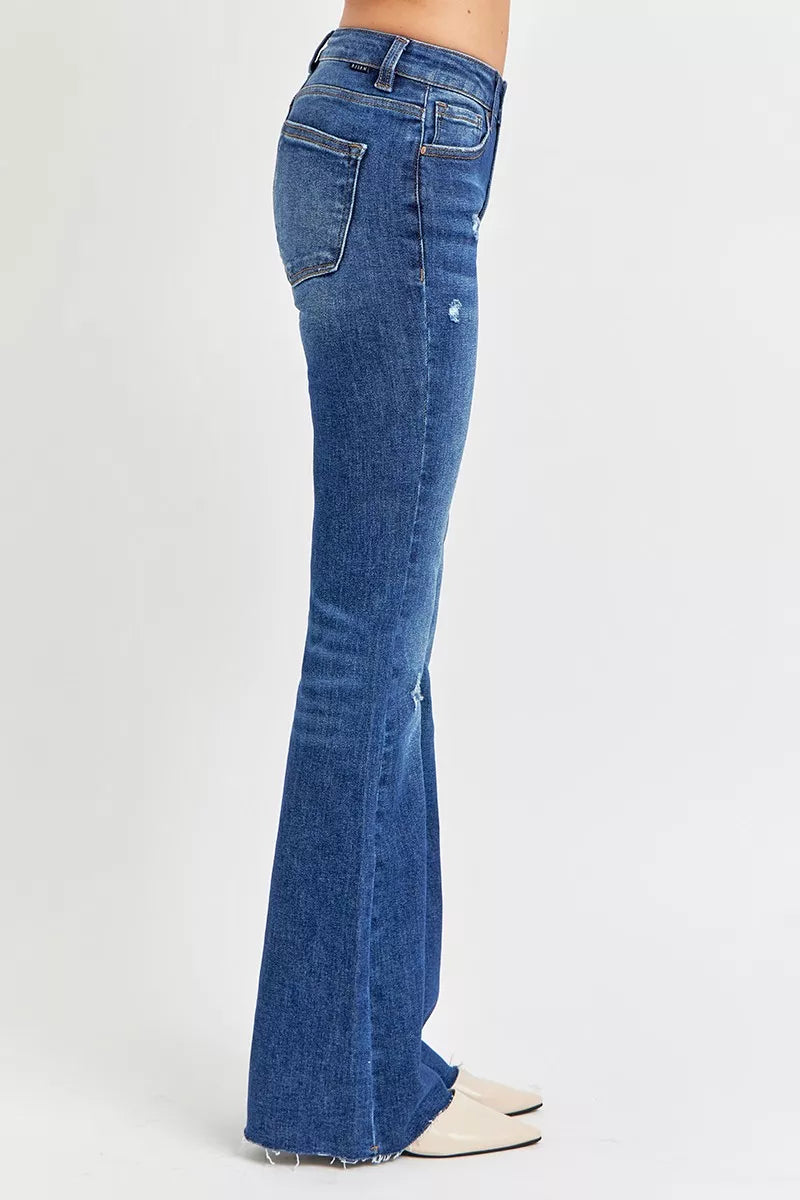 Sarah Express Women’s Plus Size Distressed Mid Rise Flare Jeans
