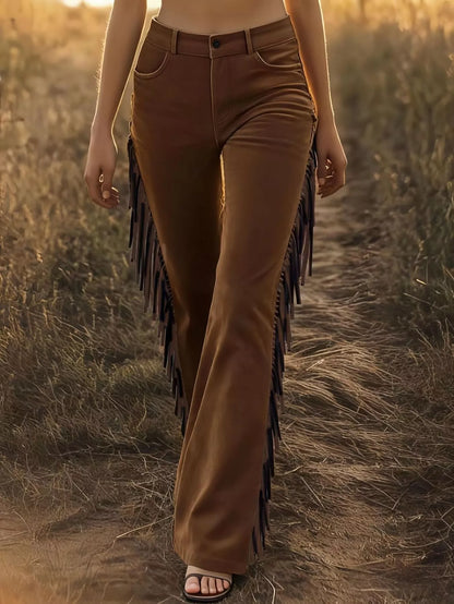 Sarah Express Vintage Fringe Velvet Flare Pants
