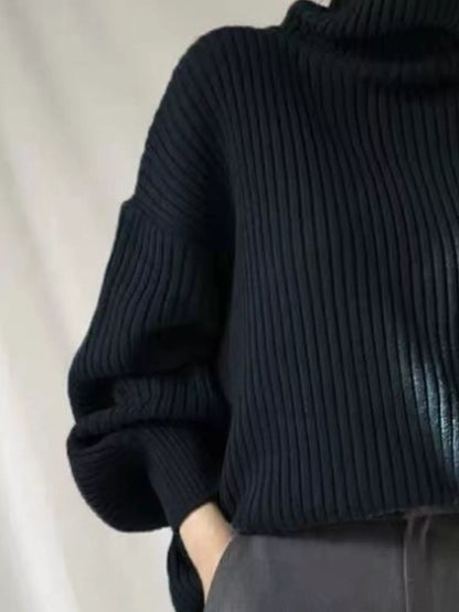 Sarah Express Women's Oversized Turtleneck Ribbed Knit Sweater Plus Size