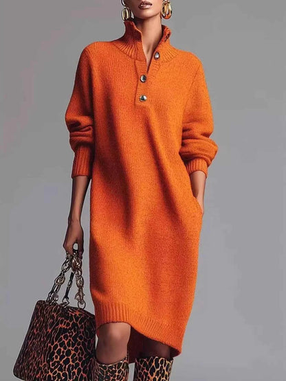 Sarah Express Women's Button-Front Ribbed Knit Sweater Dress - Plus Size Available Orange-red