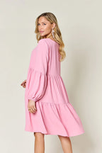 Sarah Express Women’s Plus Size V-Neck Balloon Sleeve Tiered Dress
