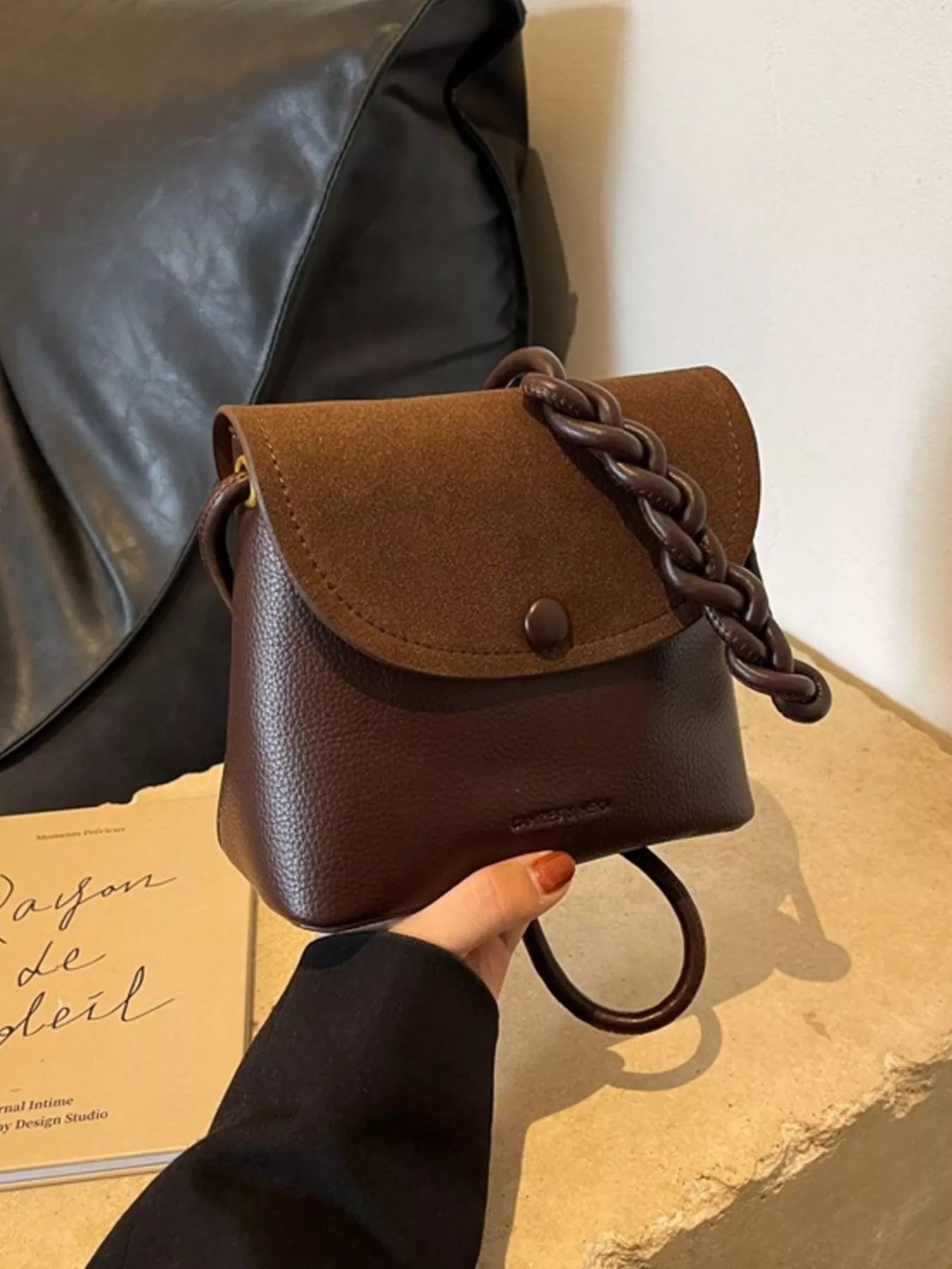 Sarah Express Mini Crossbody Bag with Braided Handle - PU Leather Flap Purse