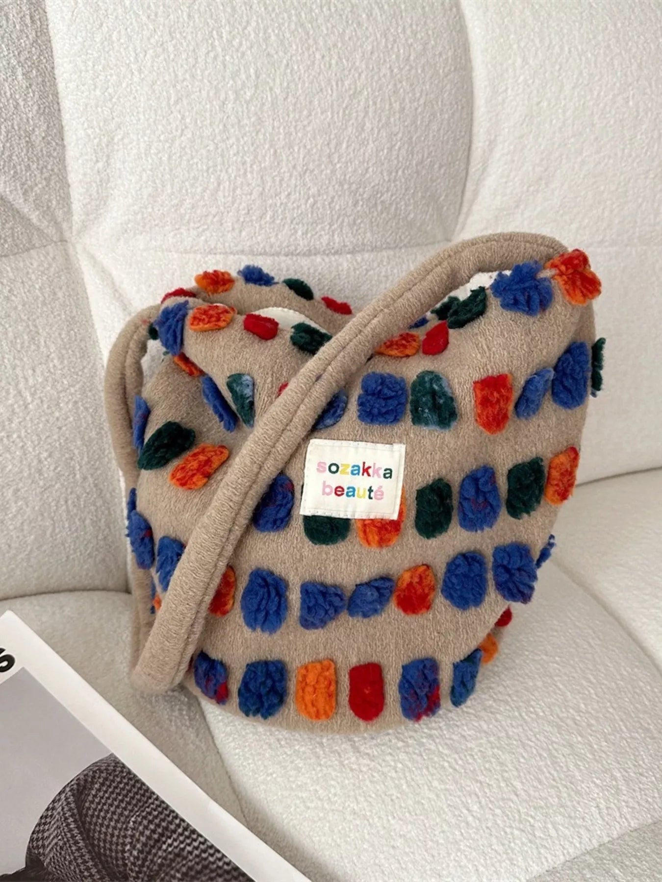 Sarah Express Women's Colorful Pom-Pom Plush Crossbody Bag