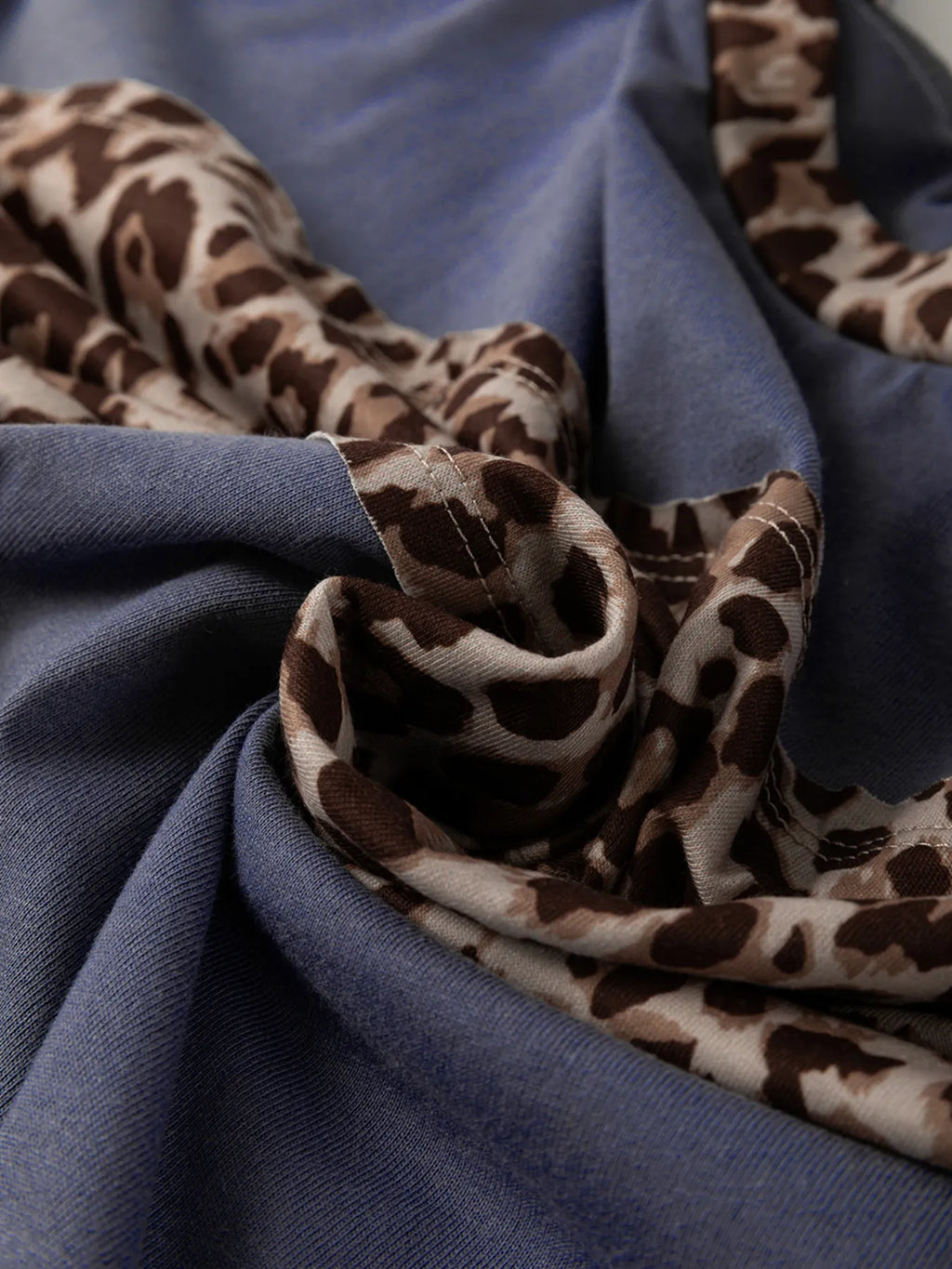 Sarah Express Women's Leopard Color Block Long Sleeve Drop Shoulder Top