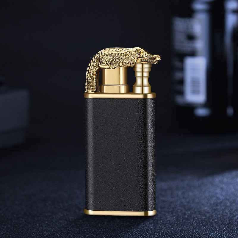 Sarah Express Blue Flame Metal Lighter - Windproof Butane Lighter with Dolphin Dragon Design Black Scrub Crocodile bk872 1PCS