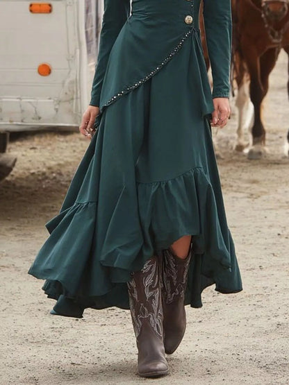 Sarah Express Women's Surplice Asymmetrical Ruffle Hem Maxi Dress