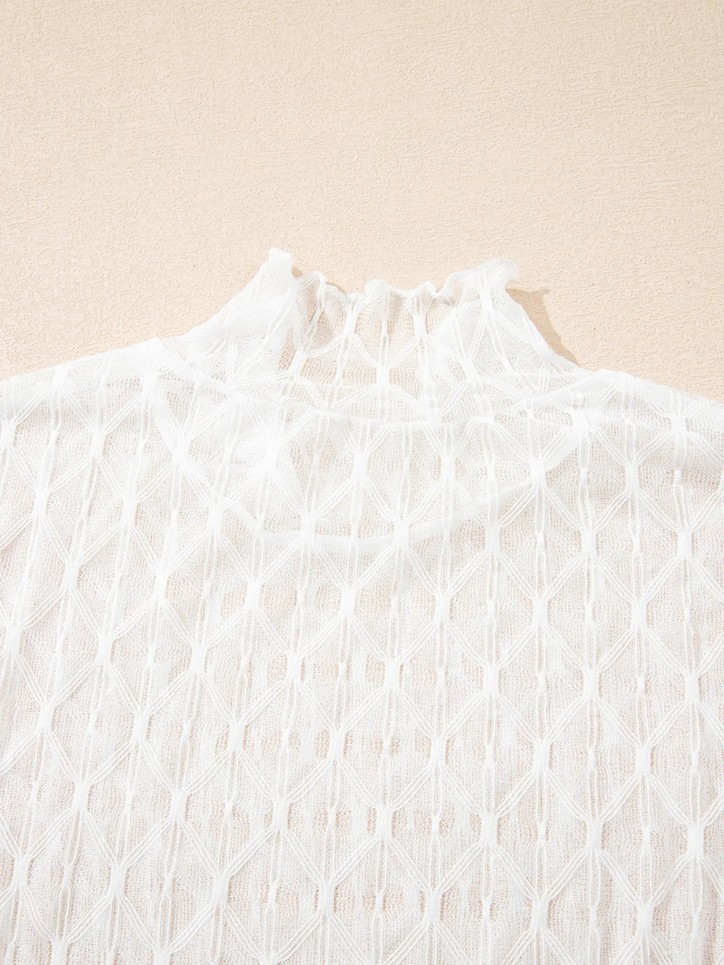 Sarah Express Women's Sheer Mesh Patterned Lettuce Trim Slim Long Sleeve Top