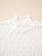 Sarah Express Women's Sheer Mesh Patterned Lettuce Trim Slim Long Sleeve Top