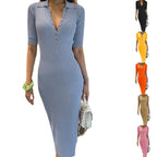 Sarah Express Women's Button Detail Midi Dress Elastic Waist Short Sleeve Pullover Polyester