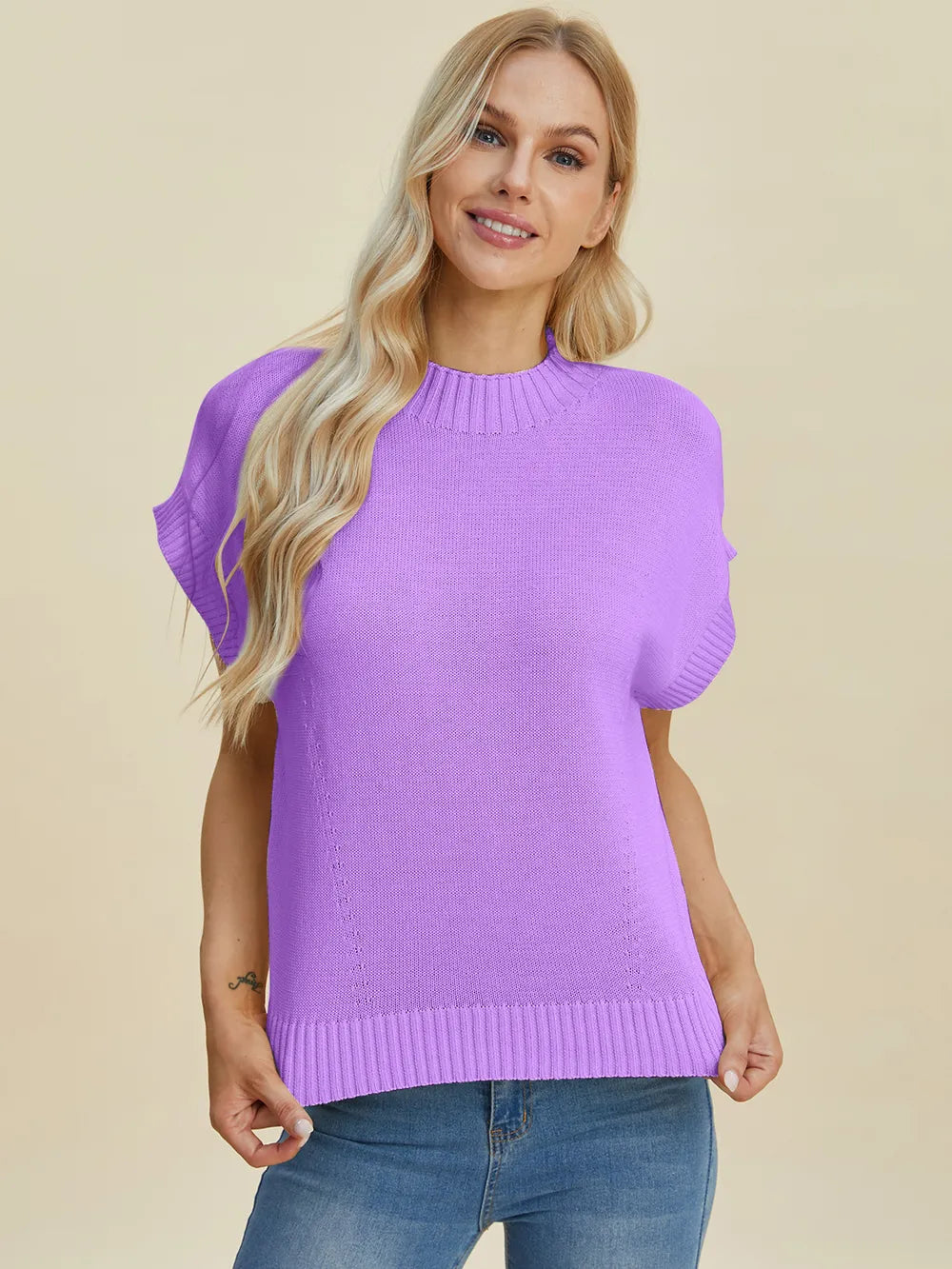 Sarah Express Women’s Plus Size Short Sleeve Mock Neck Viscose Sweater
