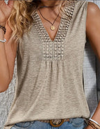 Sarah Express Women's Lace V-Neck Tank Top Pleated Sleeveless Flowy