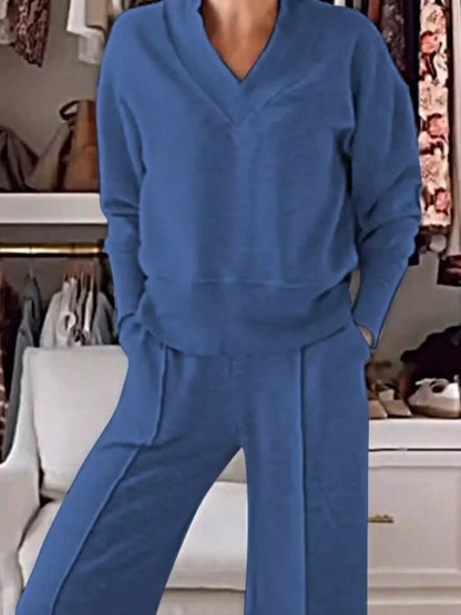 Sarah Express Women's Cozy V-Neck Top and Pants Lounge Set