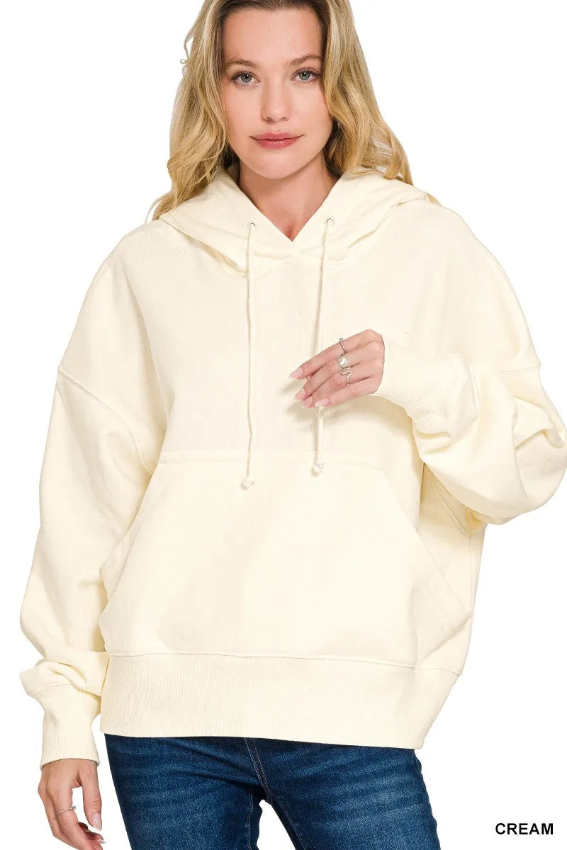 Sarah Express Women's Oversized Fleece Kangaroo Pocket Hoodie CREAM