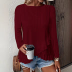 Sarah Express Women's Solid Color Long Sleeve Pullover Top Round Neck Loose Fit