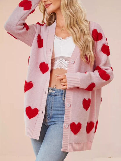 Sarah Express Women's Heart Pattern Knit Button-Up Cardigan
