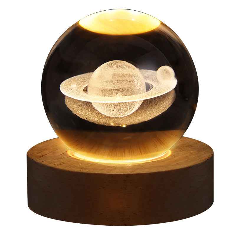 Sarah Express 3D Crystal Ball Night Light - Luminous Planetary Moon Galaxy Projection Lamp with Wooden Base