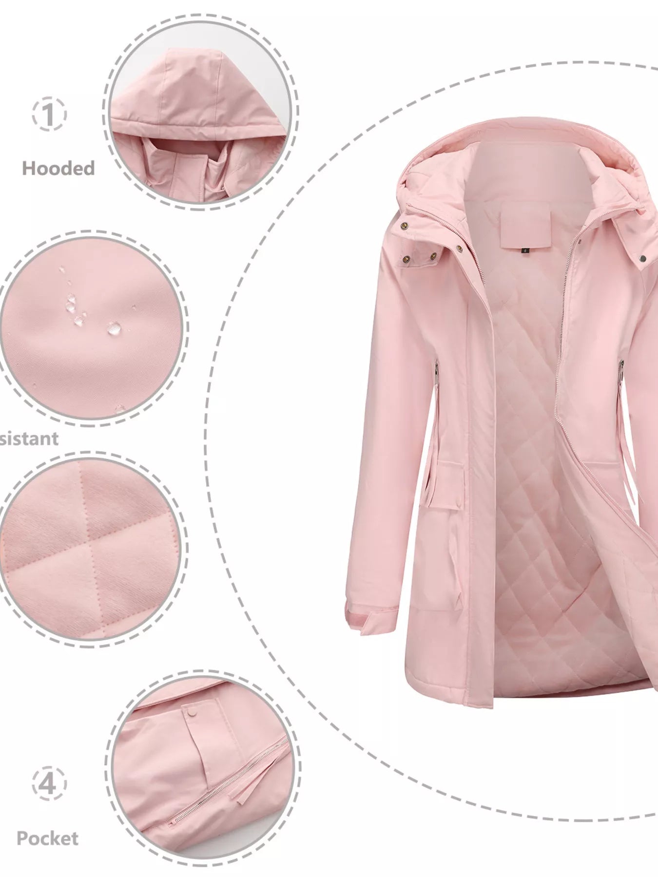 Sarah Express Women's Full Size Zip Up Hooded Parka Outerwear