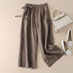 Sarah Express High Waist Lace-Up Cropped Pants Women's Elastic Waist Retro Cotton Casual Bottoms
