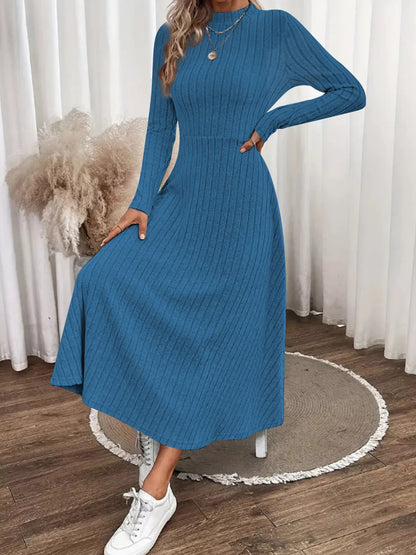 Sarah Express Women's Ribbed Knit Long Sleeve Midi Dress Blue