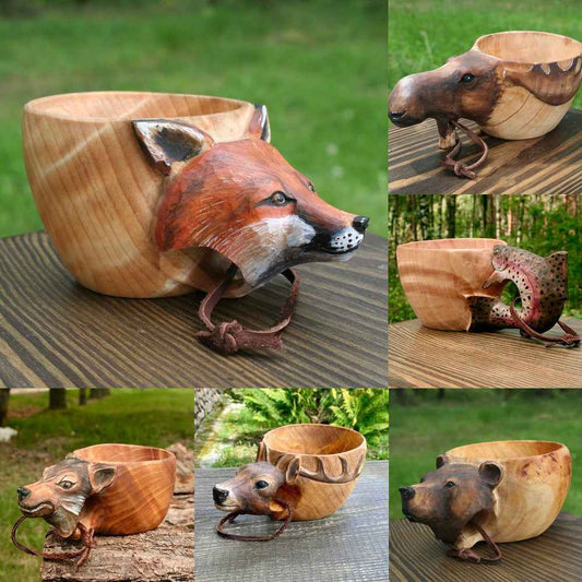 Sarah Express Handmade Scandinavian Kuksa Wooden Camping Mug - Hand Carved Nordic Cup for Camping Hiking