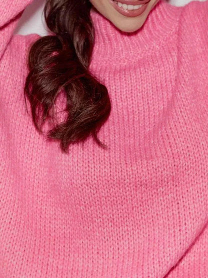 Sarah Express Women's Oversized Mock Neck Ribbed Sweater - Dropped Shoulder Pullover