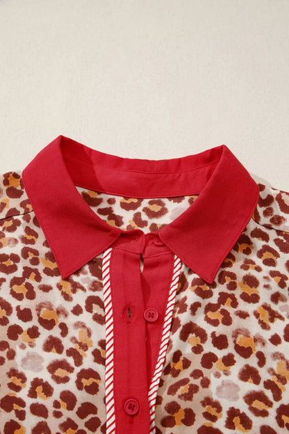 Sarah Express Women's Leopard Print Two Piece Set - Button Front Top & Pants