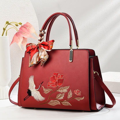 Sarah Express Chinese Embroidered Crane Crossbody Tote Bag for Women - Fashion Handbag with Multiple Compartments
