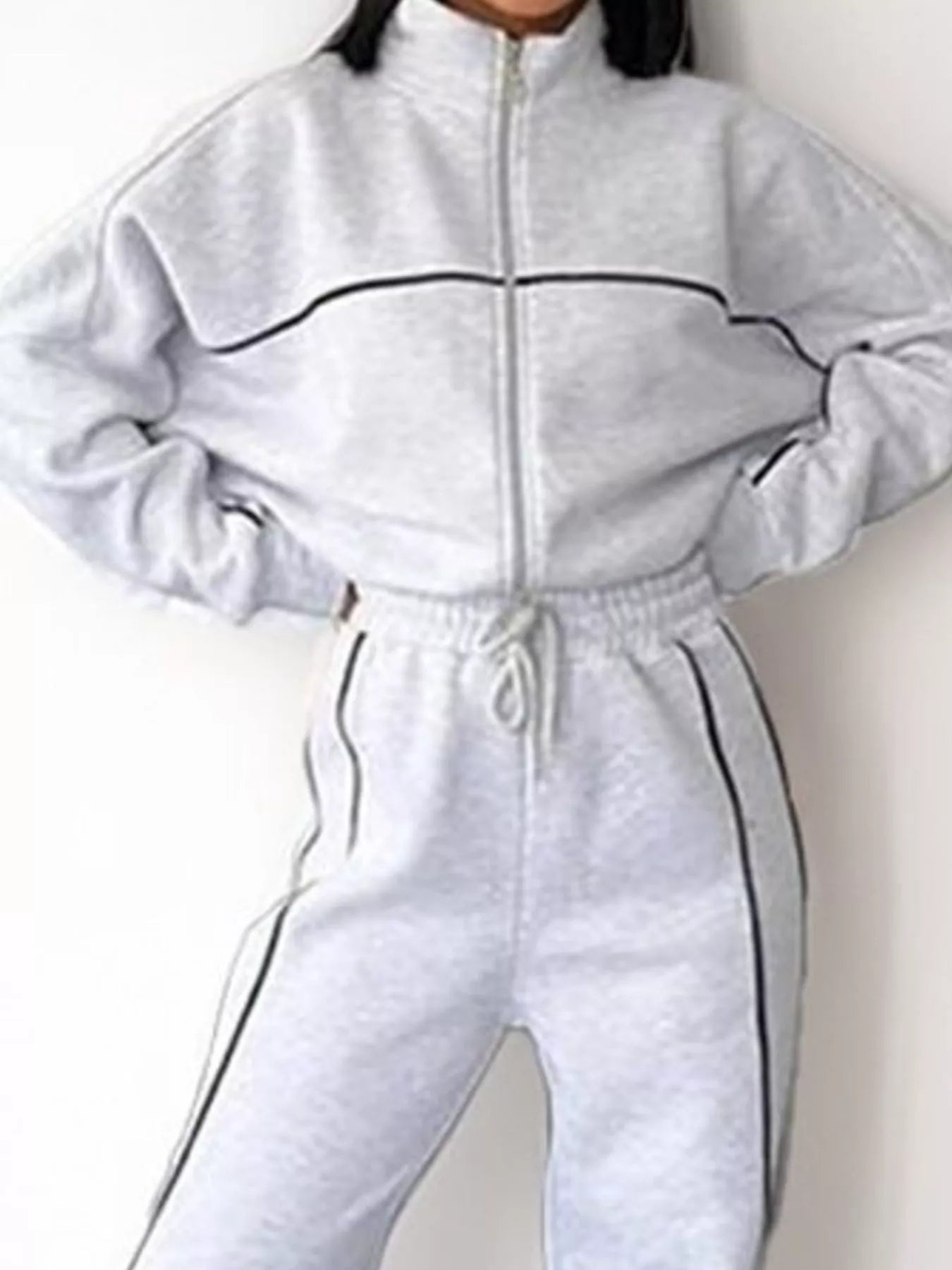 Sarah Express Women's Full Size Zip Up Long Sleeve Top and Pants Set Plus Size