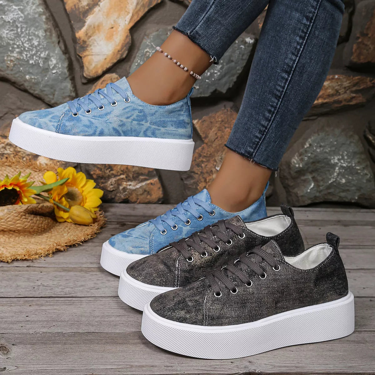 Sarah Express Women's Round Toe Platform Sneakers Light Blue