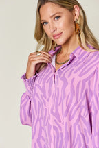 Sarah Express Women's Printed Smocked Long Sleeve Blouse Plus Size