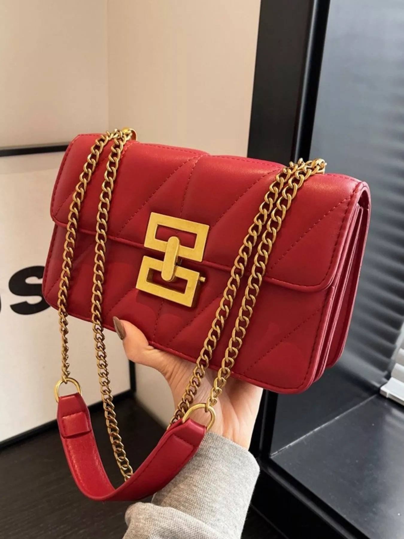 Sarah Express Women's Quilted Flap Chain Crossbody Bag Small PU Leather Shoulder Purse