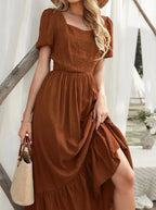 Women's Ruffled Bubble Sleeve Long Dress