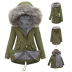 Sarah Express Women's Mid-Length Cotton Padded Hooded Parka Coat Loose Fit Winter Jacket
