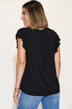 Sarah Express Women’s Plus Size Bamboo T-Shirt with Notched Neck and Ruffle Sleeves