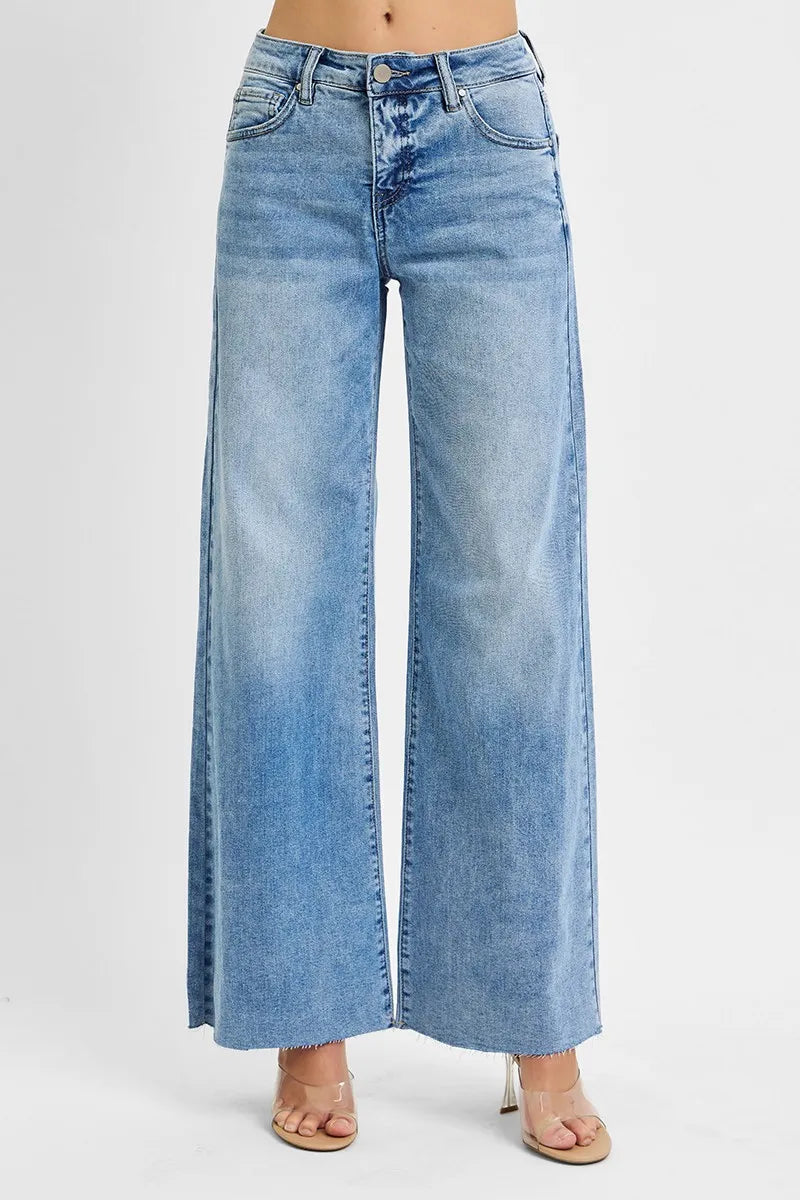 Sarah Express Women’s Plus Size High Rise Tummy Control Palazzo Jeans