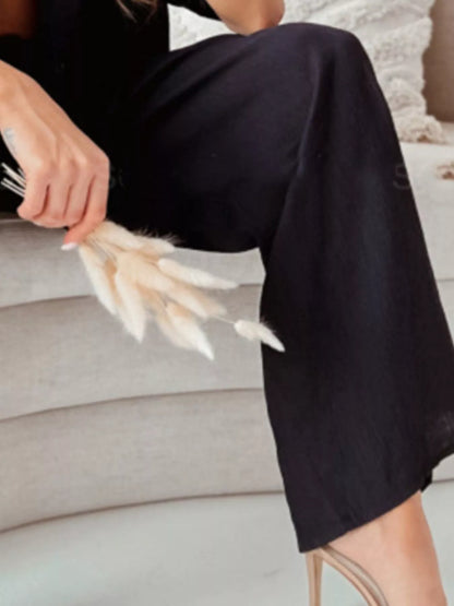 Sarah Express Women's Plus Size Button Up Shirt and Pants Two-Piece Set - Relaxed Fit Casual Outfit