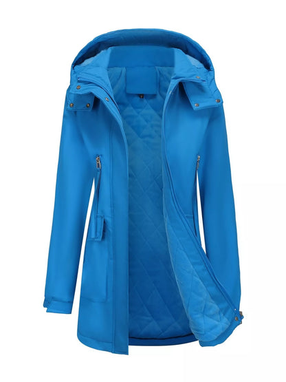 Sarah Express Women's Full Size Zip Up Hooded Parka Outerwear Blue