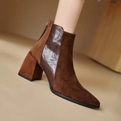 Sarah Express Women's Minimalist British-Style Short Ankle Boots with Back Zipper | Suede Leather