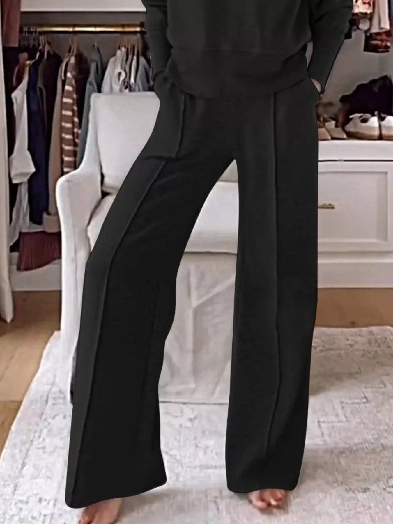 Sarah Express Women's Cozy V-Neck Top and Pants Lounge Set