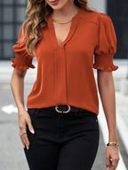 Sarah Express Women's Notched Half Sleeve Blouse