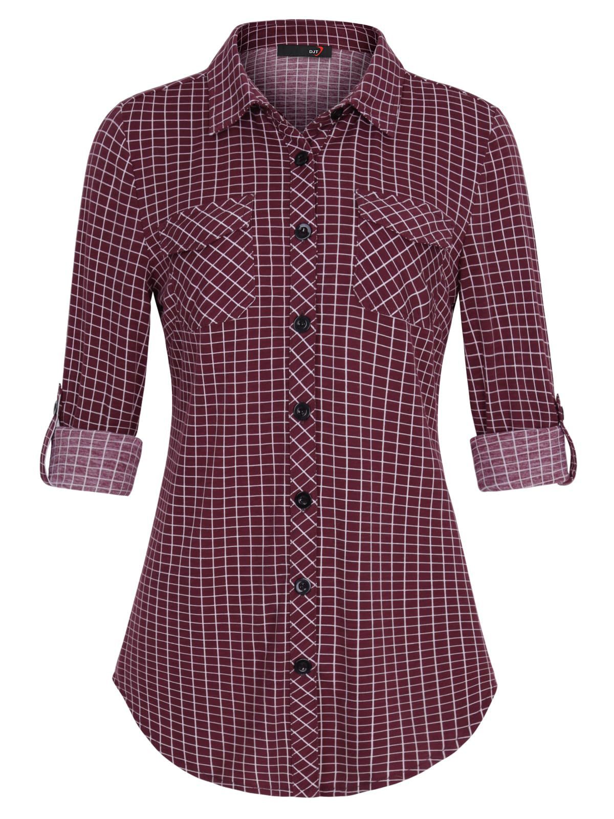Sarah Express Women's Plaid Button Front Shirt Long Sleeve Casual Cardigan