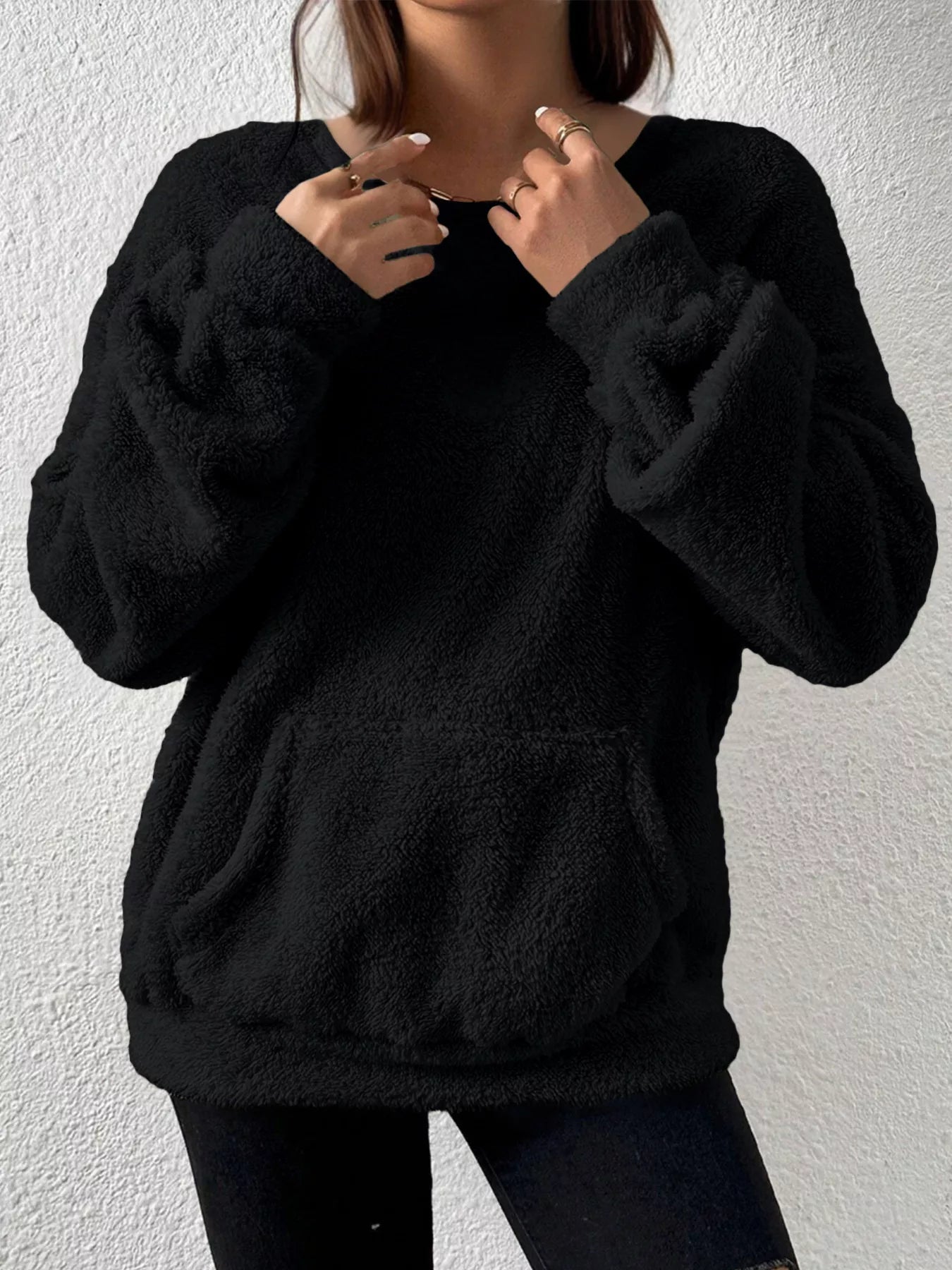 Sarah Express Women's Fleece Round Neck Dropped Shoulder Sweatshirt Plus Size