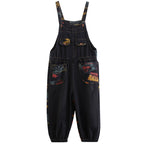 Sarah Express Floral Print Denim Overalls Plus Size Suspender Jeans Cropped