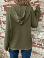 Sarah Express Women's Waffle Knit Long Sleeve Drawstring Hooded Top